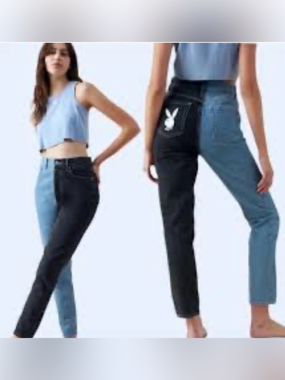 PLAYBOY Two-Tone High-Rise Jeans - Black & Light Blue